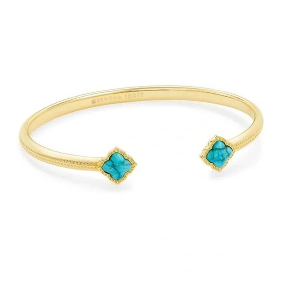 Kendra Scott Mallory Gold Cuff Bracelet In Variegated Turquoise Magnesite/NWT - Picture 2 of 8